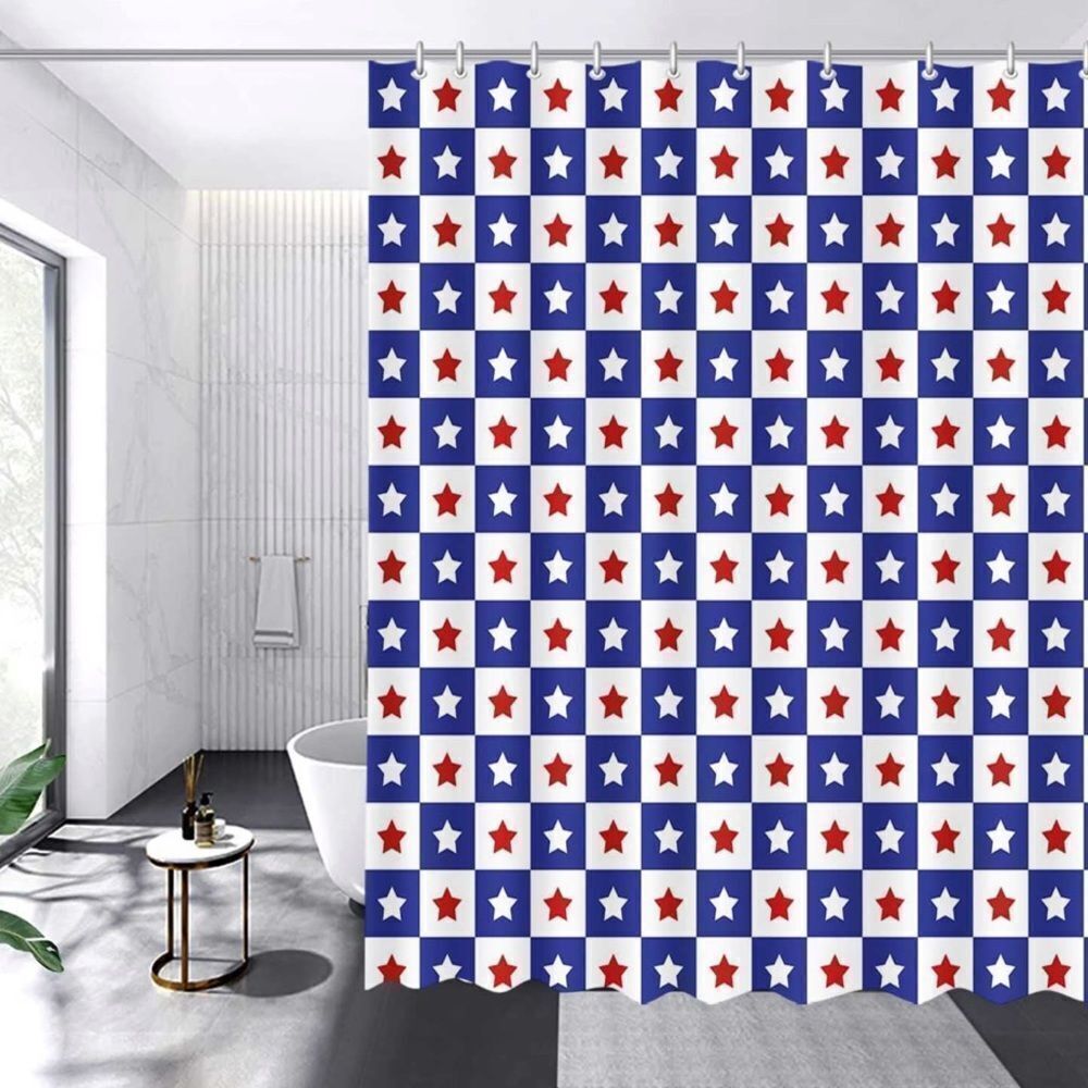 July 4th Shower Curtain President's Day Bathtub Curtain Blue And Red Independen